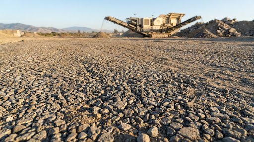 Compacted recycled Class-2 crushed concrete aggregate road base layer